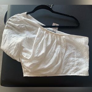 White one shoulder crop top